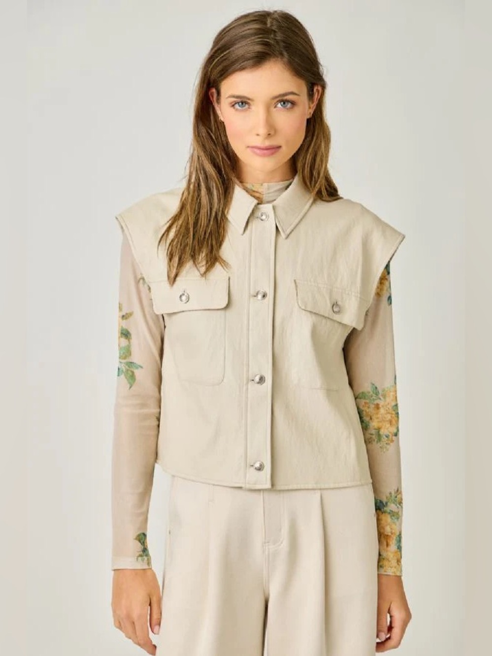 Neutral Beige Sleeveless Utility Jacket - Women's Jacket & Coat